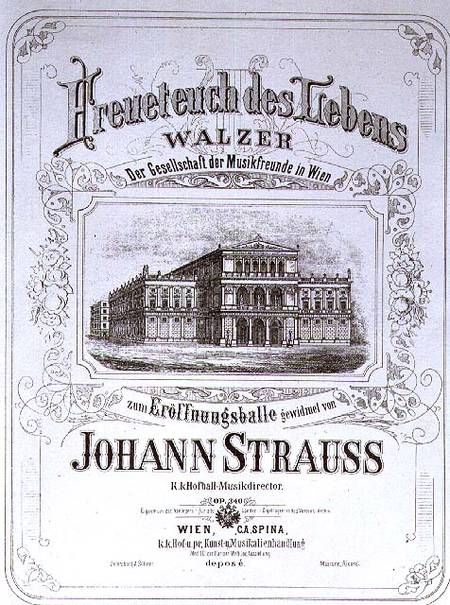 Poster advertising 'Freueteuch des Lebens', a waltz od Johann Strauss the Younger