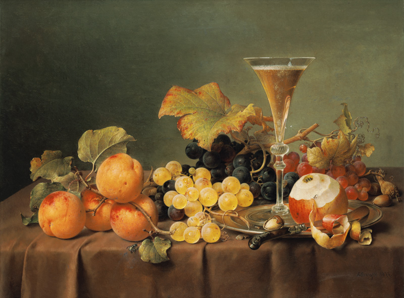 Früchtestilleben with champagne glass. od Johann Wilhelm Preyer