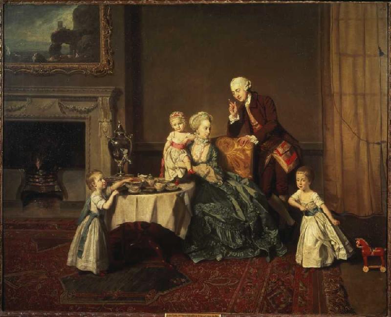 Portrait of the family of the 14th Lord Willoughby de Broke in the breakfast-room od Johann Zoffany
