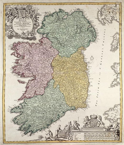 Map of Ireland showing the Provinces of Ulster, Munster, Connaught and Leinster, Johann B. Homann, c od Johann Baptist Homann