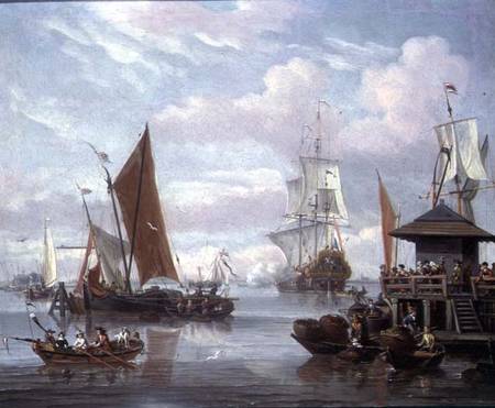 Estuary Scene with Boats and Fisherman od Johannes de Blaauw