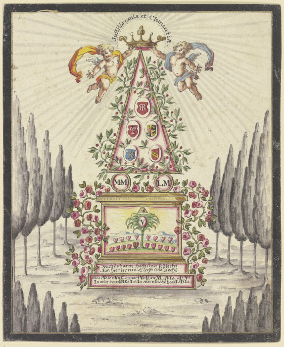 Allegorische Darstellung, Pyramide mit einem Altar od Johannes Esaias Nilson