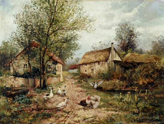 Poultry by a Pond in a Farmyard od Johannes Hendrik Weissenbruch