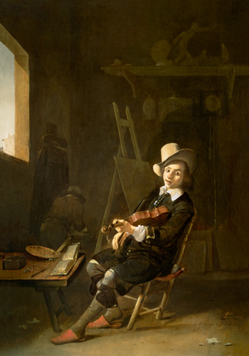 Self Portrait of the Artist Playing a Violin od Johannes Lingelbach