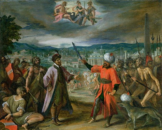 Allegory of the Turkish Wars: The Declaration of War at Constantinople, 1603-4 od Johann or Hans von Aachen