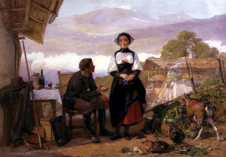 Courting couple in a mountain farmyard od John Absolon