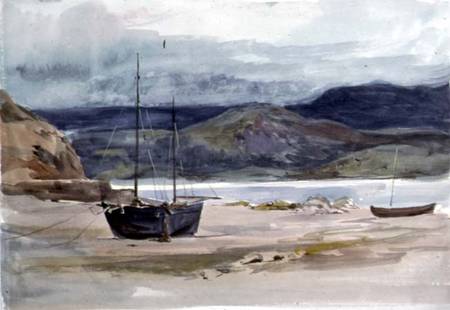 Hilly coast scene with boats od John Absolon