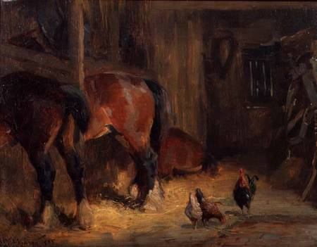 A Stable Interior with Horses and Chickens od John Atkinson