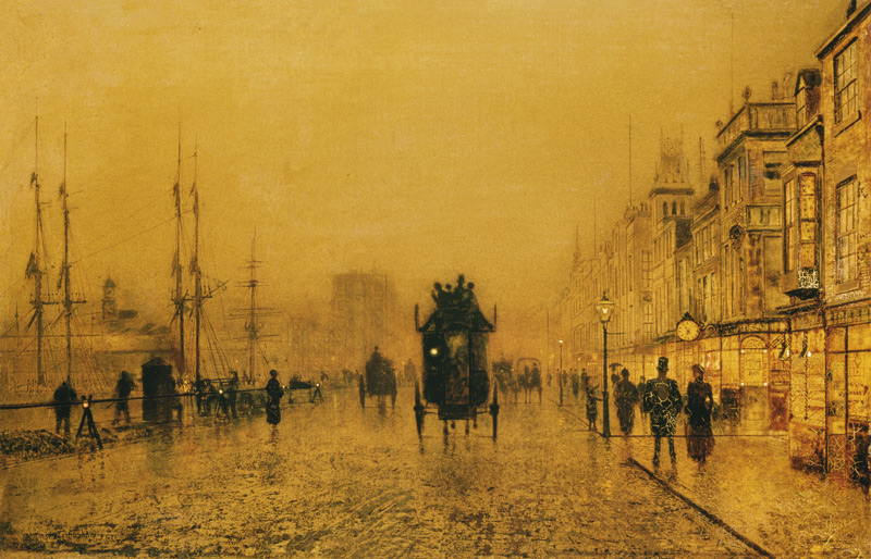 In the evening at the docks of Glasgow. od John Atkinson Grimshaw