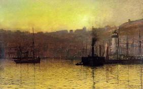 Nightfall in Scarborough Harbour, 1884 (oil on canvas)