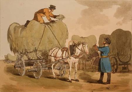 Hay Carts, plate 60 from Volume II of 'The Manners, Customs and Amusements of the Russians', etched od John Augustus Atkinson
