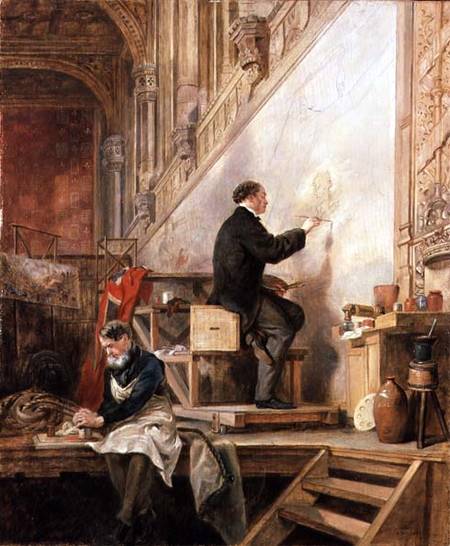 Daniel Maclise (1806-70) painting his mural 'The Death of Nelson' in the House of Lords od John Ballantyne