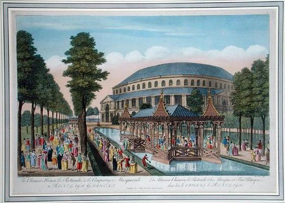 The Chinese House, the Rotunda and the Company in Masquerade in Ranelagh Gardens (coloured aquatint) od John Bowles