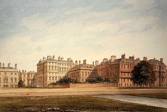 The Treasury and houses in Downing Street from St. James''s Park od John Buckler