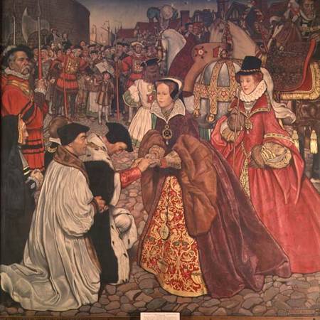 Queen Mary (1516-58) and Princess Elizabeth (1533-1603) entering London, 1553 od John Byam Liston Shaw