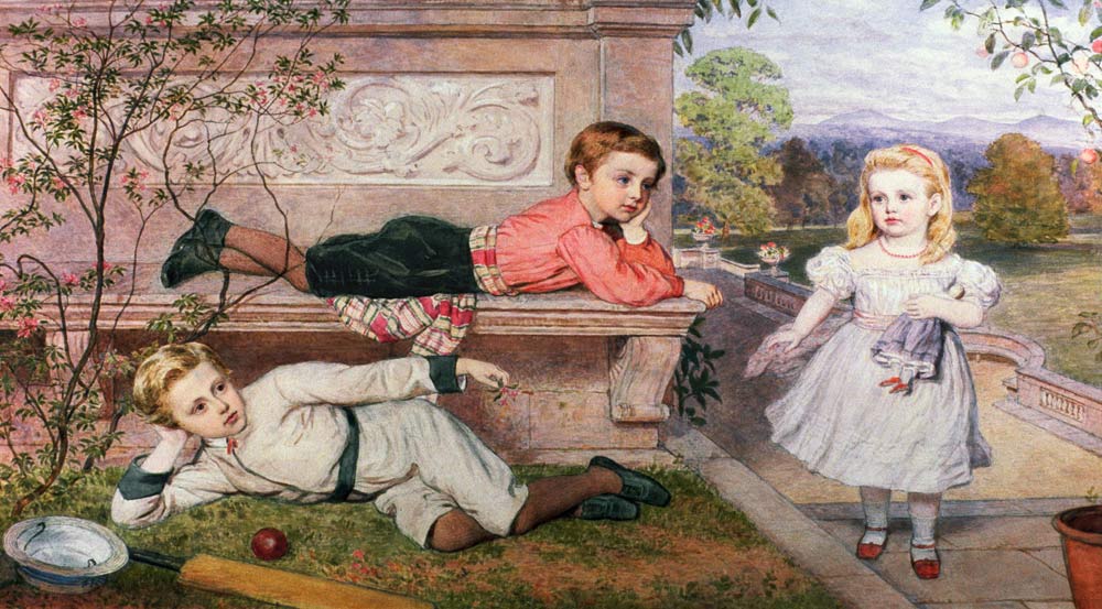The Farrer Children, Gaspard, Henry and Cecilia in the Gardens of a Country House in Berkshire od John Collingham Moore