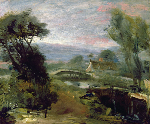 A View near Flatford Mill (oil on paper laid down on canvas) od John Constable