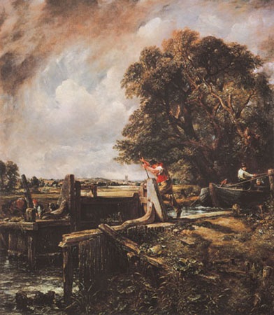 A boat passes a sluice od John Constable