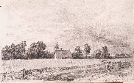 Cottages and road, East Bergholt, pencil od John Constable