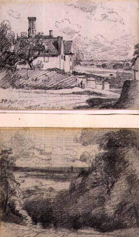 A Manor House, 1815, and Dedham from near Gun Hill, Langham od John Constable