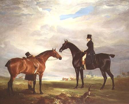 Frank Hall Standish on his Black Hunter with a Groom and a Second Horse od John E. Ferneley d.J.