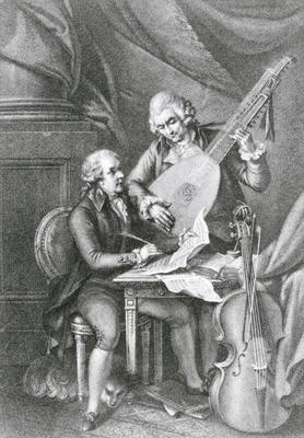 Portrait of Franz Joseph Haydn (1732-1809) and Wolfgang Amadeus Mozart (1756-91) composing music for od John Francis Rigaud