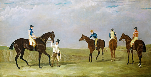 Preparing to start for the Doncaster Gold Cup, 1825, with Mr. Whitaker's "Lottery", Mr. Craven's "Lo od John Frederick Herring d.Ä.