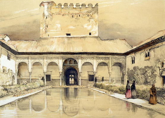 Court of the Myrtles (Patio de los Arrayanes) and the Tower of Comares, from 'Sketches and Drawings od John Frederick Lewis