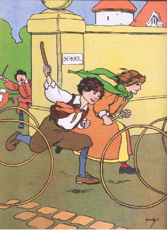 Coming out to play (Girls and Boys come out to play), from Blackies Popular Nursery Rhymes published od John Hassall