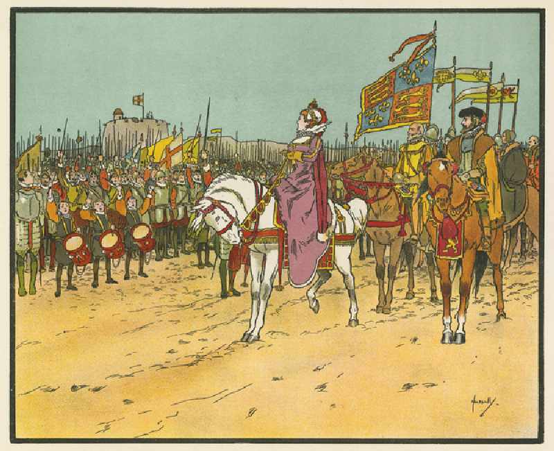 Elizabeth I reviews the troops at Tilbury (colour litho) od John Hassall