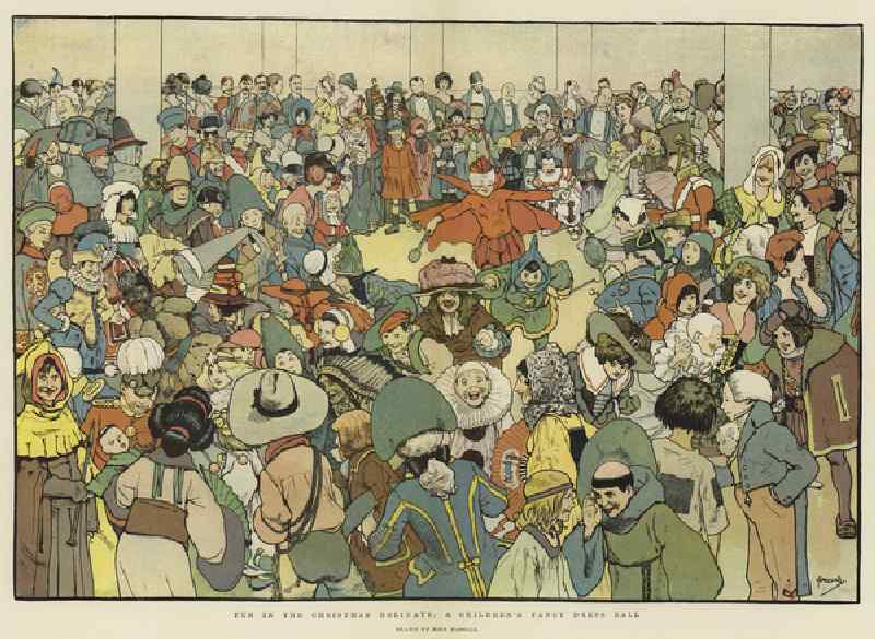 Fun in the Christmas Holidays, a Childrens Fancy Dress Ball (colour litho) od John Hassall