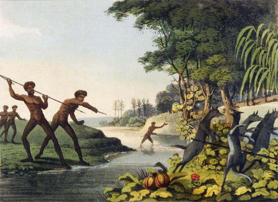 Hunting the Kangaroo, aborigines in New South Wales engraved by Matthew Dubourg (fl.1813-1820) 1813 od John Heaviside Clark