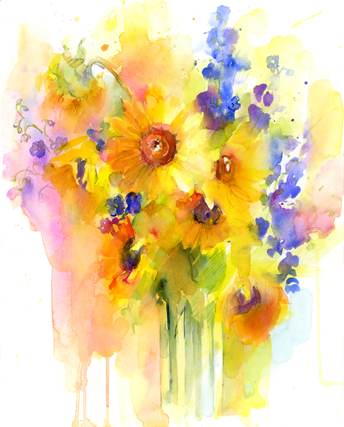Sunflowers and delphinium od John Keeling