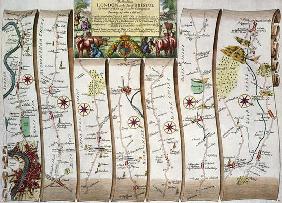 Road from London to Bristol, from John Ogilby's 'Britannia', published London, 1675 (hand-coloured e