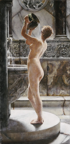 ''The Bath'': Green Pot, Golden Hair; Brown And Grey Marble od John Reinhard Weguelin