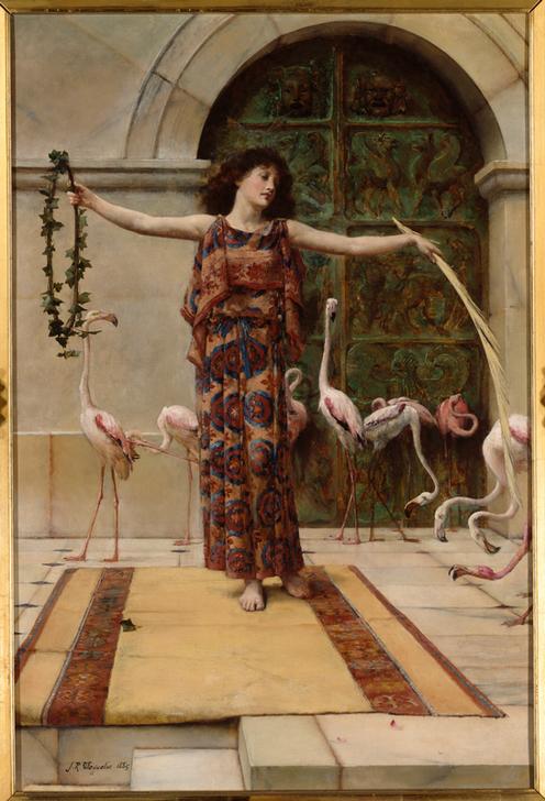 A Young Girl with Flamingos od John Reinhard Weguelin