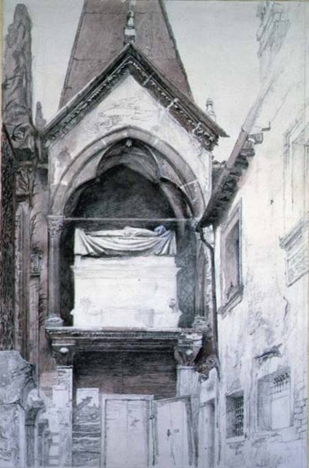 The Tomb of Cangrande I (d.1329), Santa Maria Antica, Verona cil & w/c on od John Ruskin