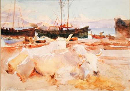 Oxen on the Beach at Baia od John Singer Sargent
