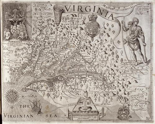 Map of Virginia, discovered and described by Captain John Smith, 1606, engraved by William Hole (fl. od John Smith