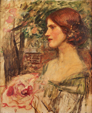 Portrait Of A Lady In A Green Dress or The Bouquet (Study) od John William Waterhouse