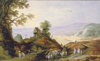 Landschaft mit einer Kapelle auf einem Hügel od Joos de Momper d.J.