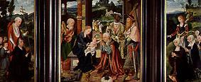 Winged altar adoration of the kings and Hieronymus and Catherine with the donors od Joos van Cleve