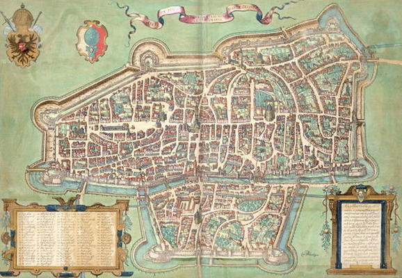 Map of Augsburg, from 'Civitates Orbis Terrarum' by Georg Braun (1541-1622) and Frans Hogenberg (153 od Joris Hoefnagel