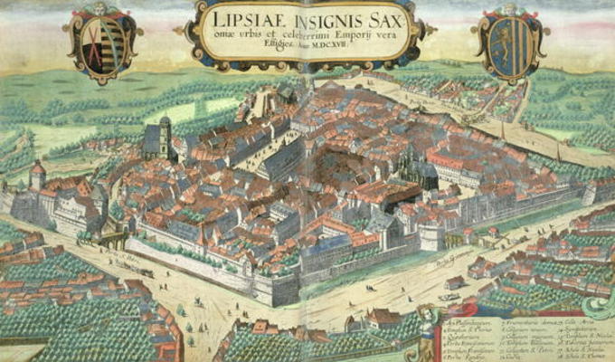 Map of Leipzig, from 'Civitates Orbis Terrarum' by Georg Braun (1541-1622) and Frans Hogenberg (1535 od Joris Hoefnagel