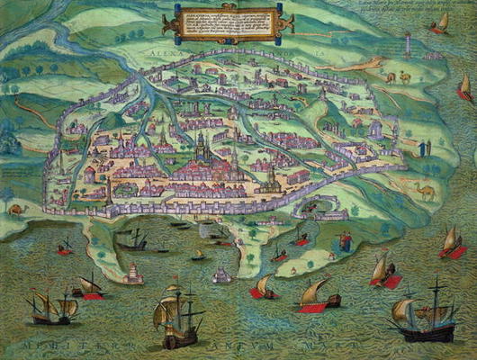 Map of Alexandria, from 'Civitates Orbis Terrarum' by Georg Braun (1541-1622) and Frans Hogenberg (1 od Joris Hoefnagel