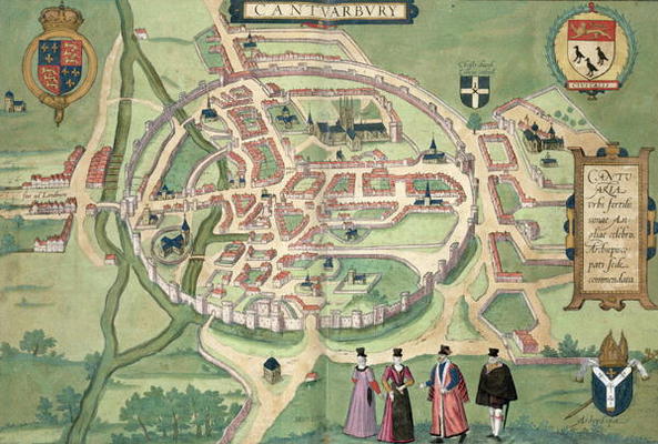 Map of Canterbury, from 'Civitates Orbis Terrarum' by Georg Braun (1541-1622) and Frans Hognenberg ( od Joris Hoefnagel