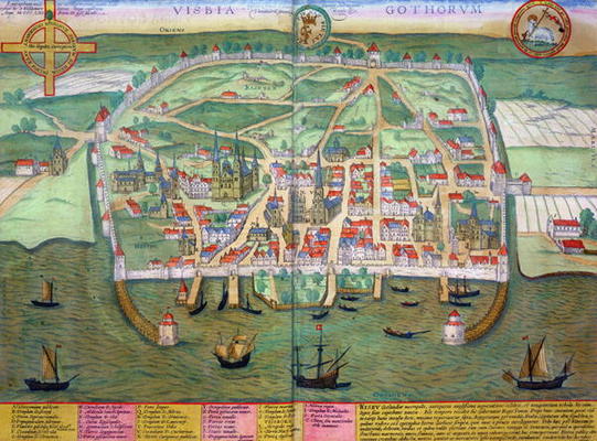 Map of Visby, from 'Civitates Orbis Terrarum' by Georg Braun (1541-1622) and Frans Hogenberg (1535-9 od Joris Hoefnagel