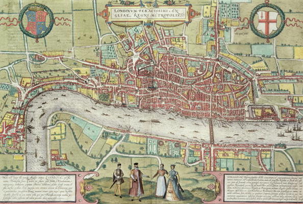 Map of London, from 'Civitates Orbis Terrarum' by Georg Braun (1542-1622) and Frans Hogenburg (1635- od Joris Hoefnagel