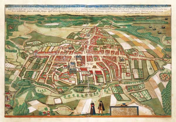 Map of Odense, from 'Civitates Orbis Terrarum' by Georg Braun (1541-1622) and Frans Hogenberg (1535- od Joris Hoefnagel
