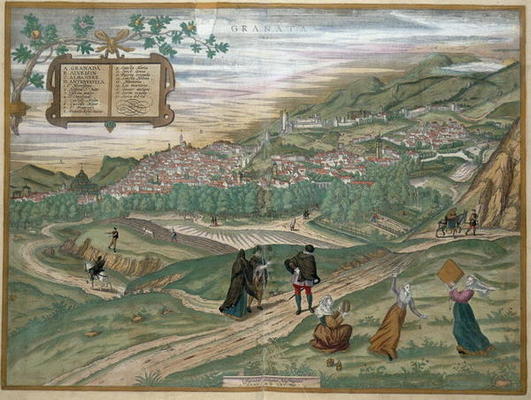 Map of Granada, from 'Civitates Orbis Terrarum', Volume I number 4, by Georg Braun (1541-1622) and F od Joris Hoefnagel